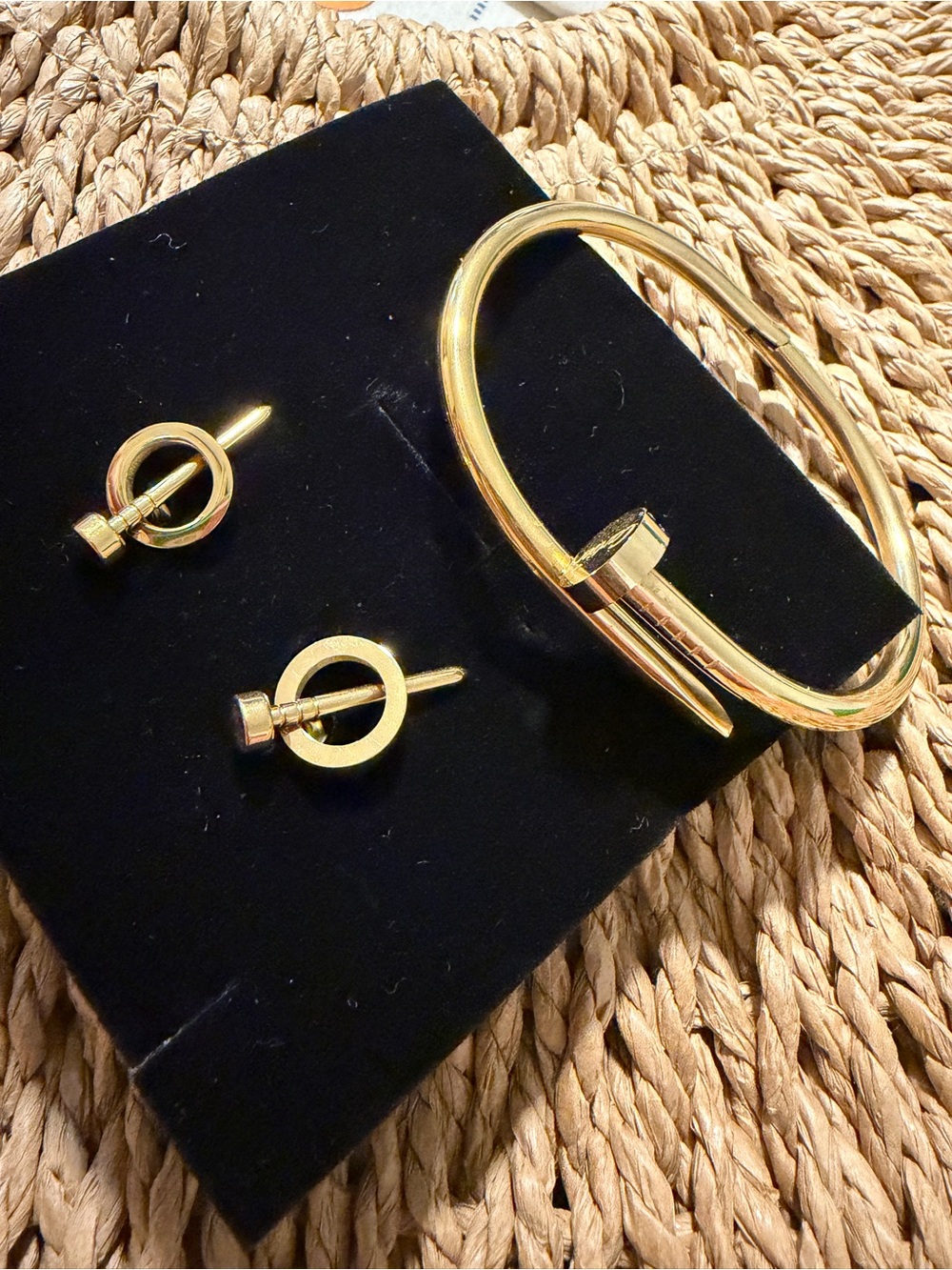 Gold-Tone Nail Cuff Bracelet and Stud Earrings Set